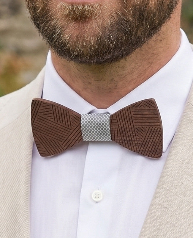 Estuche de Pajarita Gris para hombre en madera «Léandre»