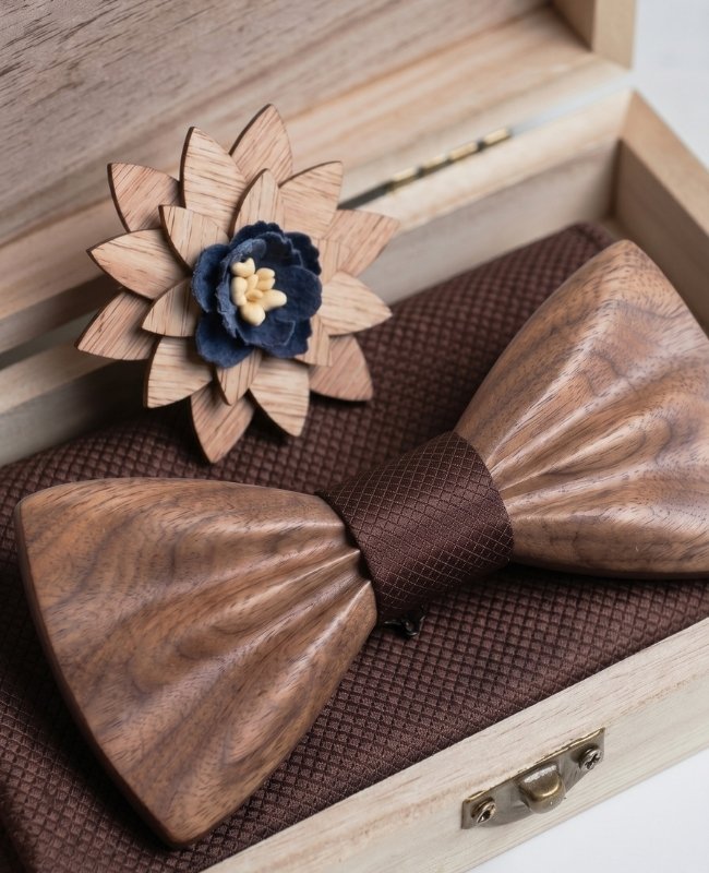 Estuche Pajarita Marrón Hombre en Madera Oscura «Hippolyte»