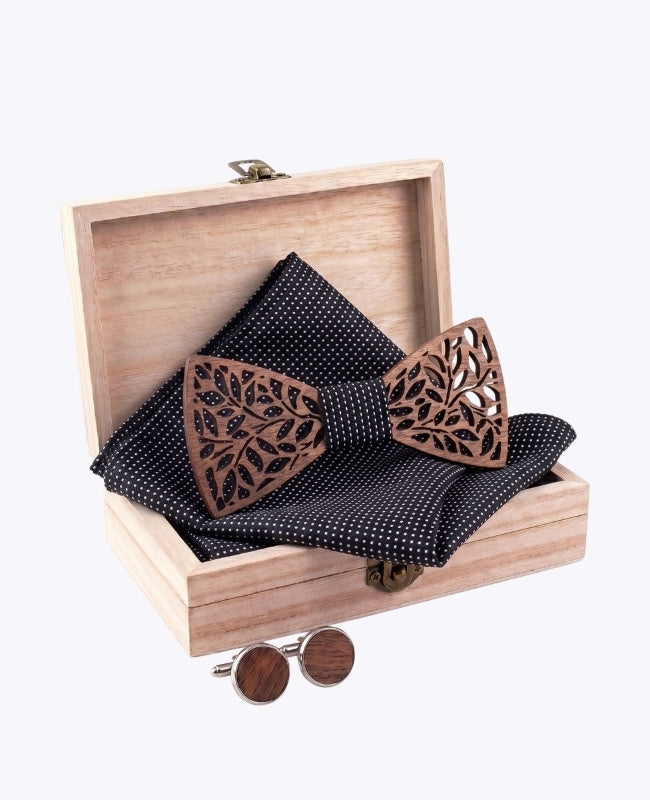 Coffret Noeud Papillon Noir Homme en Bois «Ulysse»