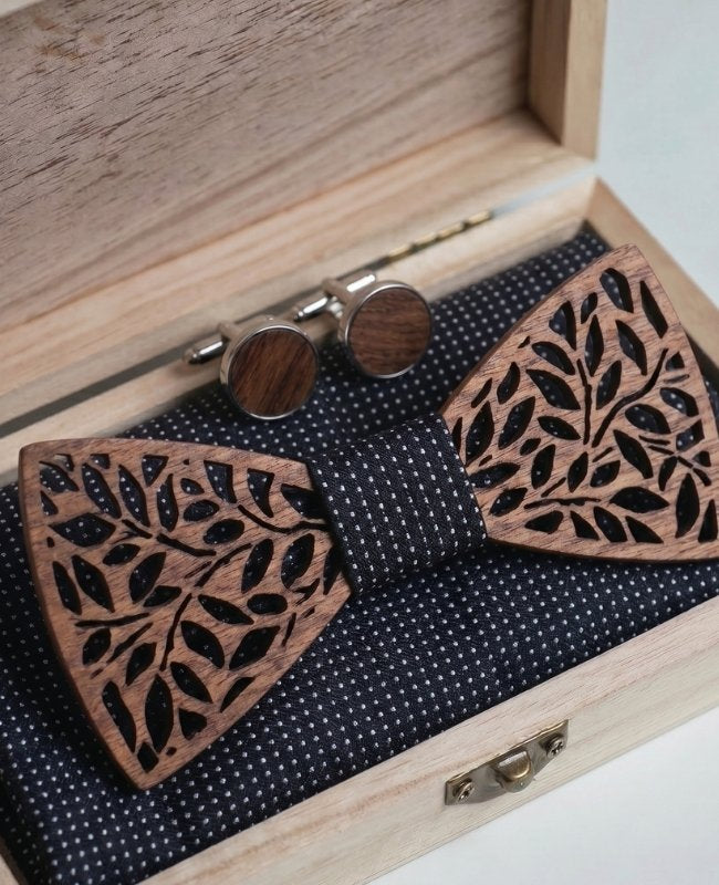 Coffret Noeud Papillon Noir Homme en Bois «Ulysse»