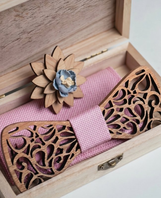 Cofre Pajarita Rosa Hombre en Madera «Hercule»