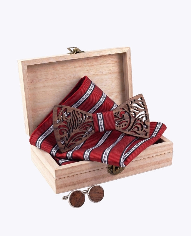 Estuche Pajarita rojo de hombre en madera «Baptiste»