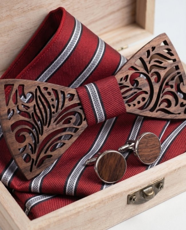 Estuche Pajarita rojo de hombre en madera «Baptiste»