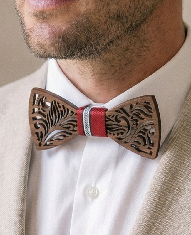 Estuche Pajarita rojo de hombre en madera «Baptiste»