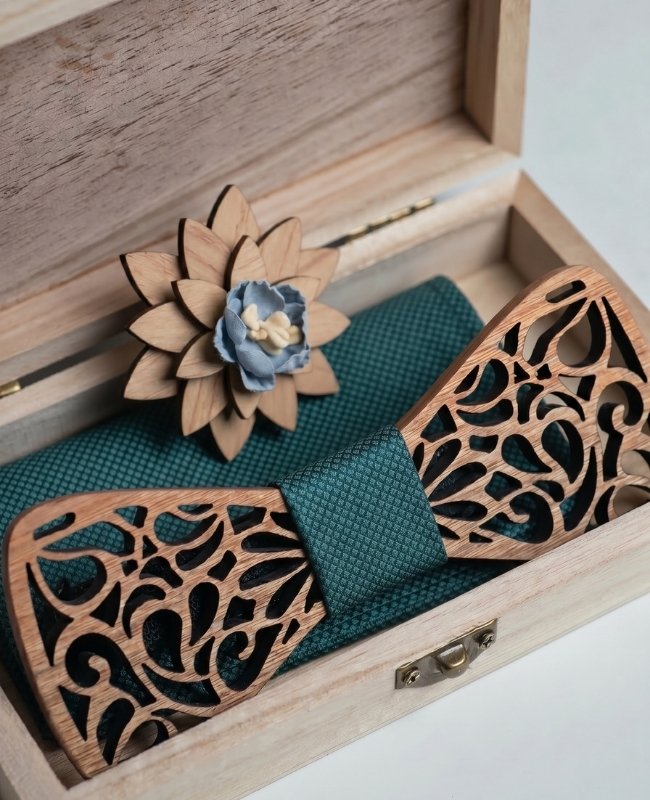 Caja de Regalo Pajarita Verde Hombre en Madera «Hercule»