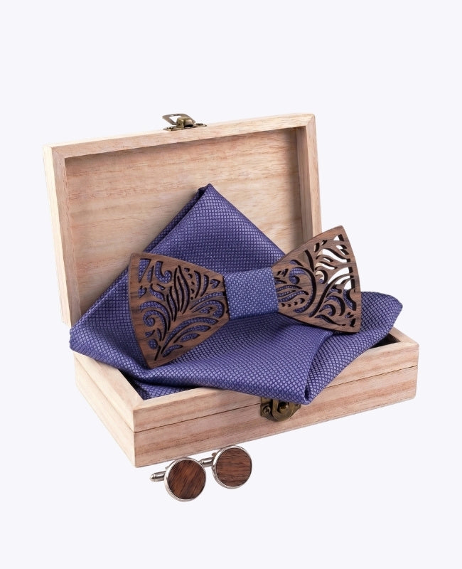 Estuche Pajarita violeta de hombre en madera «Baptiste»