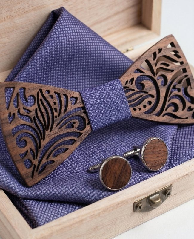 Estuche Pajarita violeta de hombre en madera «Baptiste»