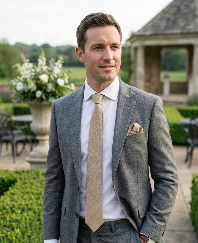 Corbata Beige n°1 Hombre en Lino «Basile»