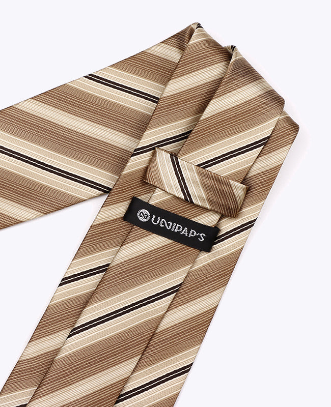 Corbata Beige n°2 De Rayas Hombre en Poliéster «Edmond»