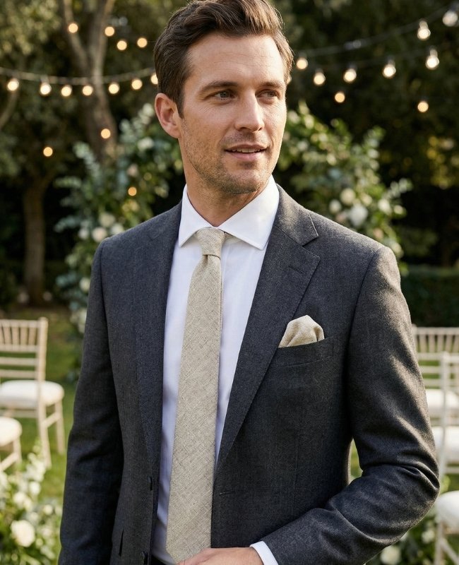 Corbata Beige Hombre en Algodón «Edgard»