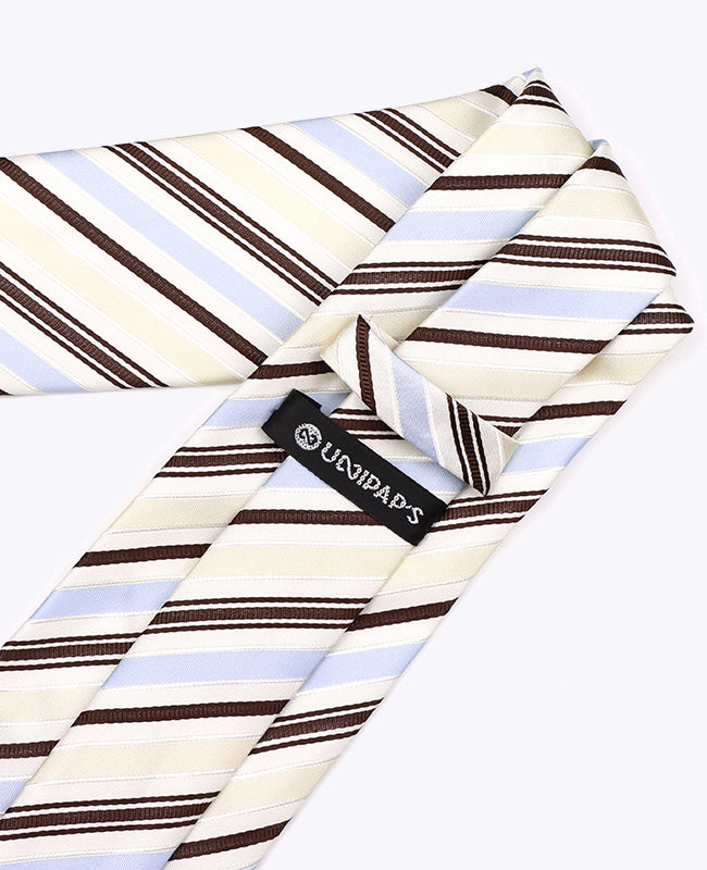 Corbata Blanco De Rayas Hombre en Poliéster «Edmond»