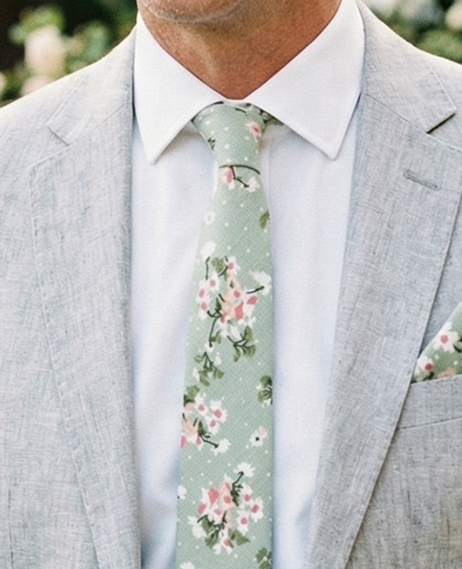 Corbata Liberty Verde n°3 Hombre en Algodón «Gaspard»