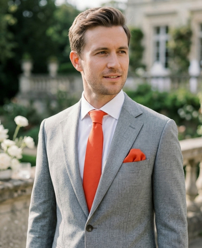 Corbata Naranja n°1 Hombre en Lino «Basile»