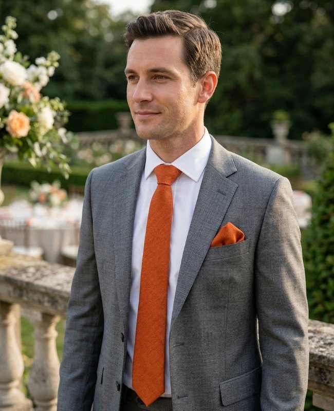 Corbata Terracota n°1 Hombre en Efecto Terciopelo «Simon»