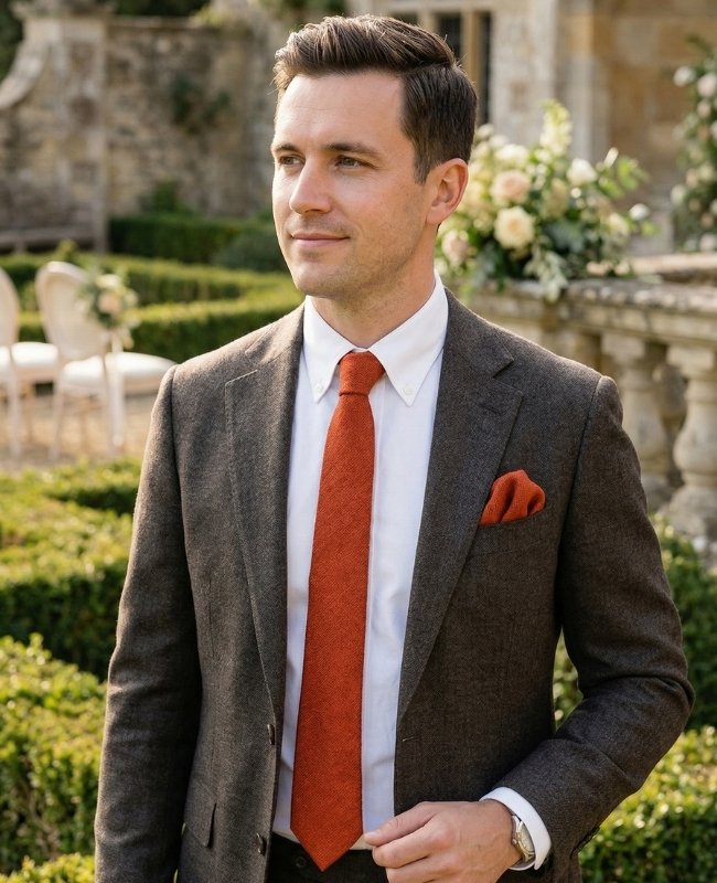 Corbata Terracota n°2 Hombre en Efecto Terciopelo «Simon»