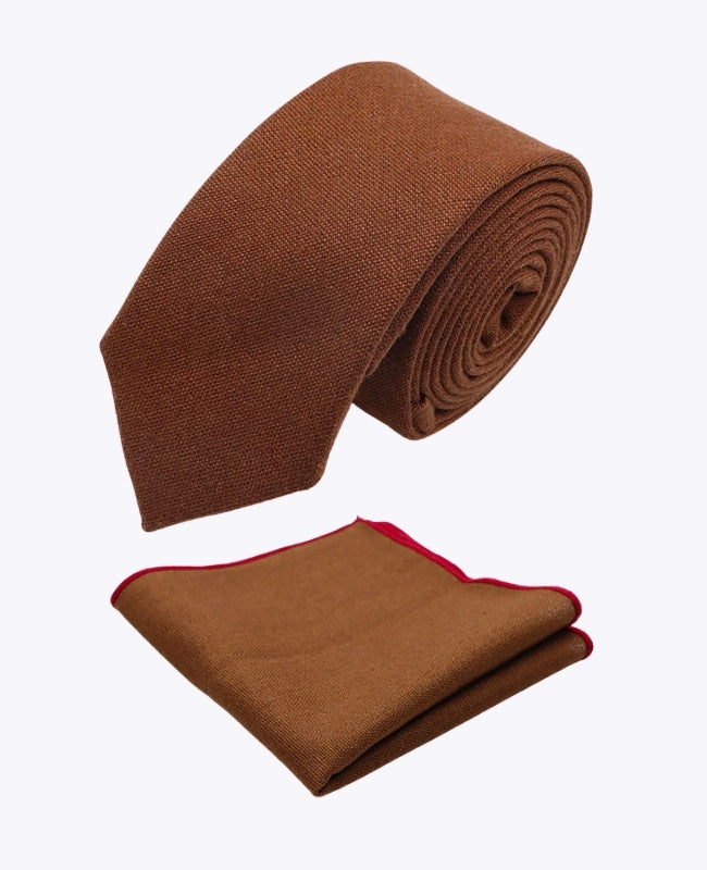 Corbata + Pañuelo de bolsillo Marrón n°1 Hombre en Lino «Basile»