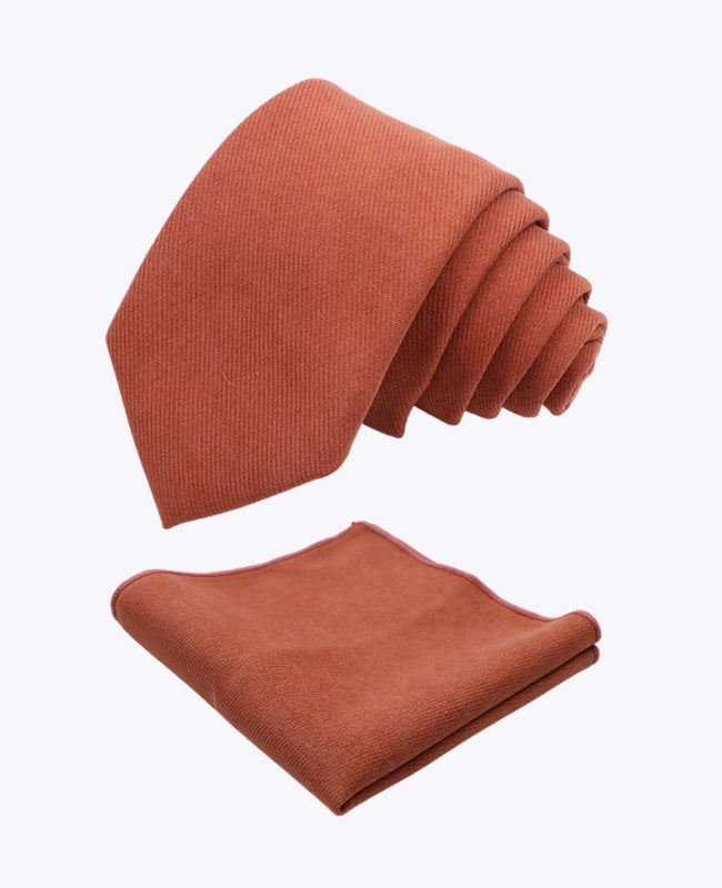 Corbata + Pañuelo de bolsillo Terracota n°3 Hombre en Efecto Terciopelo «Simon»