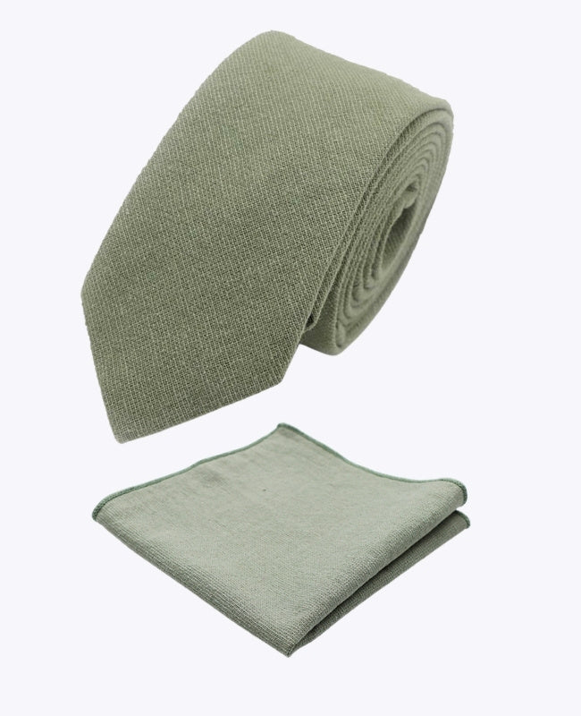 Corbata + Pañuelo de bolsillo Verde n°2 Hombre en Algodón «Edgard»