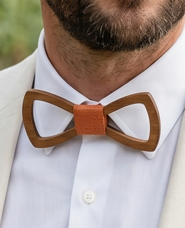 Pajarita Naranja Hombre en Madera «Émile»
