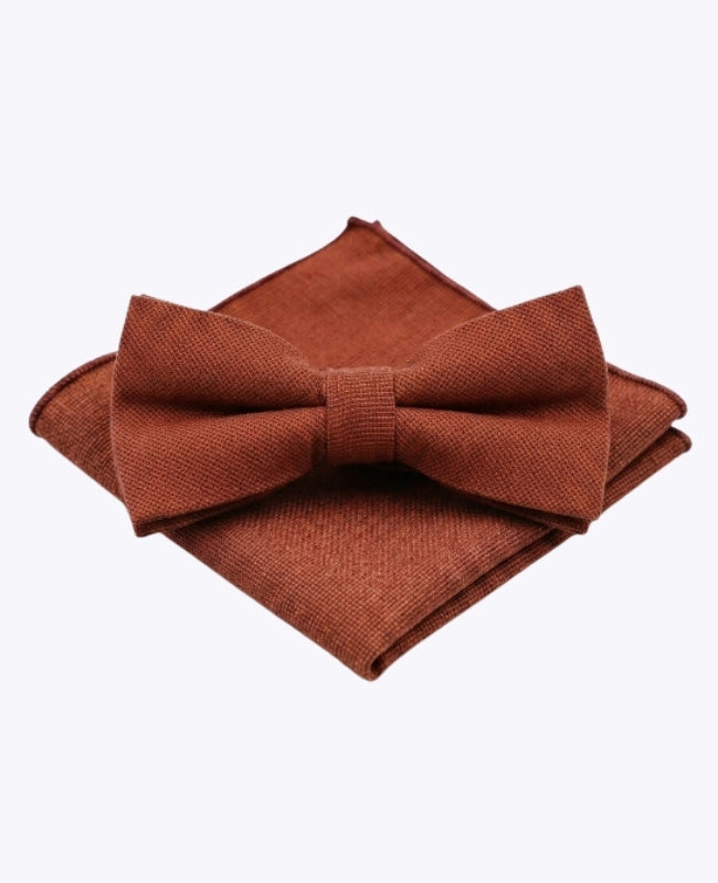 Pajarita + Pañuelo de bolsillo Terracota Hombre en Algodón «Edgard»