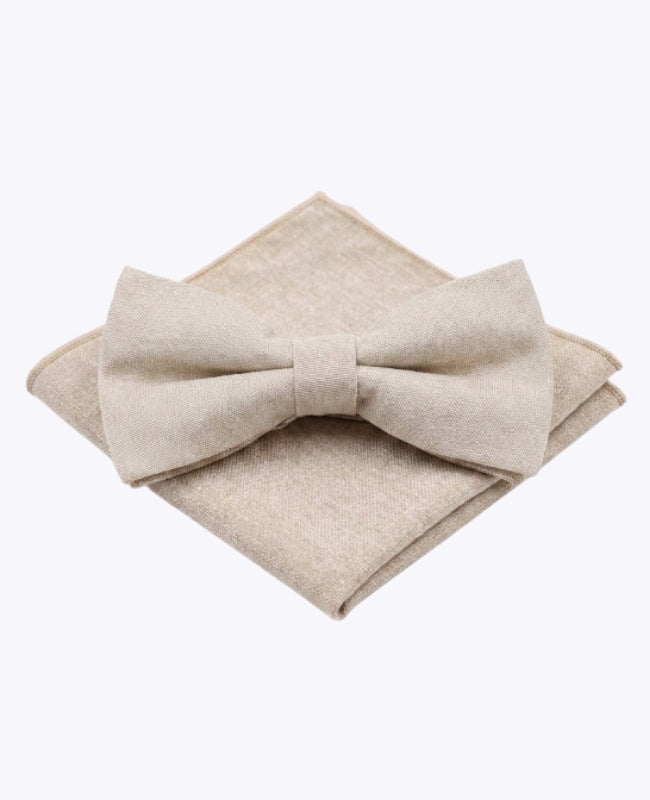 Pajarita + Pañuelo de bolsillo Beige Hombre en Algodón «Edgard»