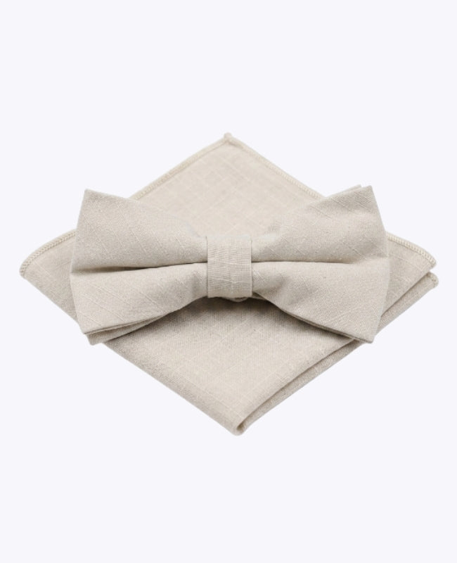 Pajarita + Pañuelo de bolsillo Beige n°1 Hombre en Algodón «Oscar»