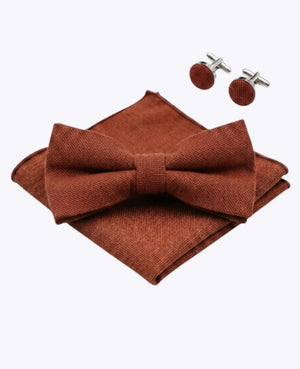 Pajarita + Pañuelo de bolsillo + Gemelos Terracota Hombre en Algodón «Edgard»