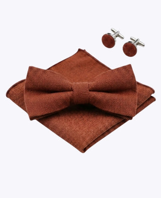 Pajarita + Pañuelo de bolsillo + Gemelos Terracota Hombre en Algodón «Edgard»