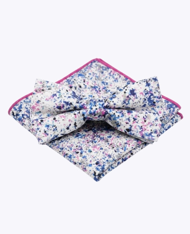 Pajarita + Pañuelo de bolsillo Liberty Blanco n°1 Hombre en Algodón «Charles»