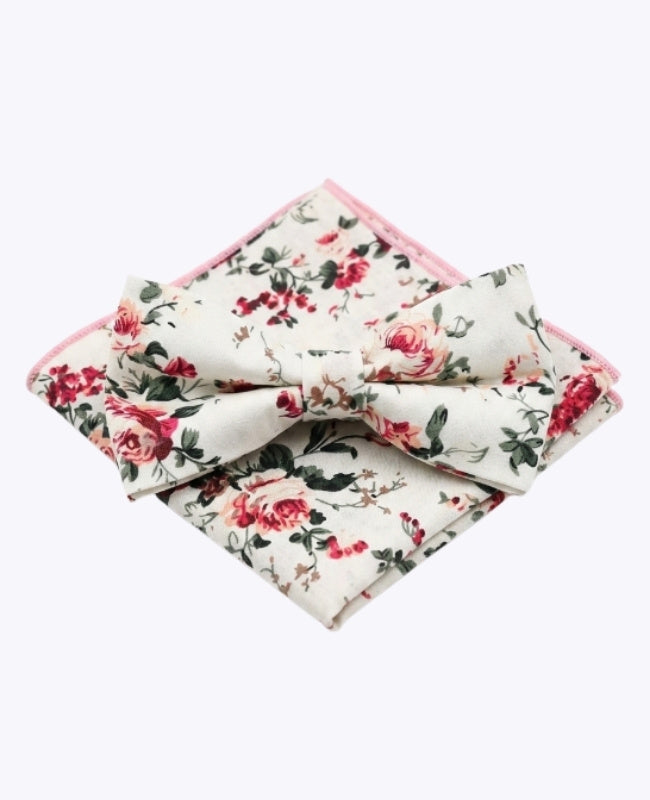 Pajarita + Pañuelo de bolsillo Liberty Blanco n°6 Hombre en Algodón «Charles»