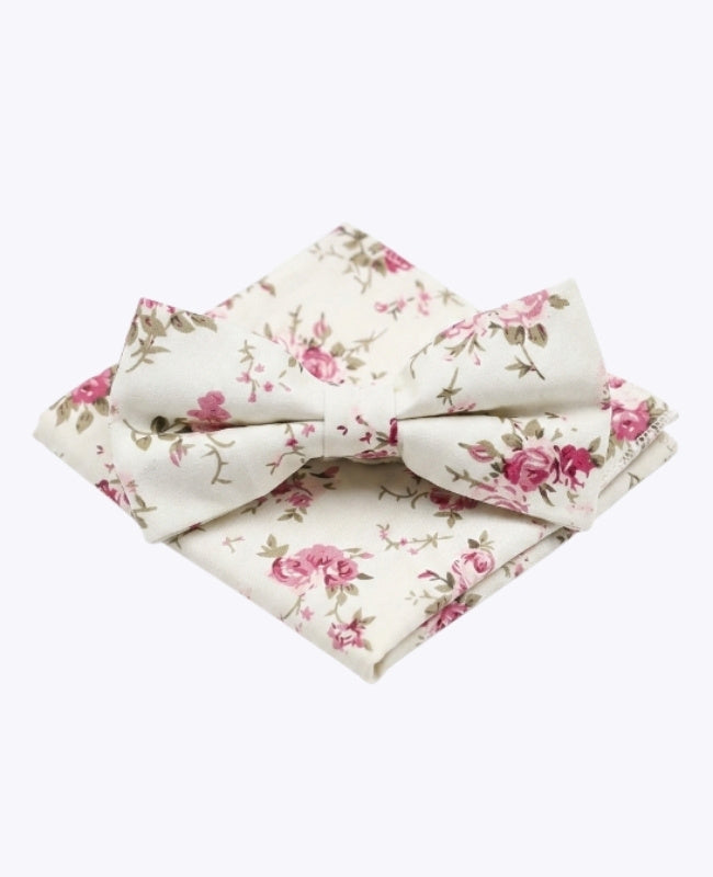 Pajarita + Pañuelo de bolsillo Liberty Blanco n°7 Hombre en Algodón «Charles»