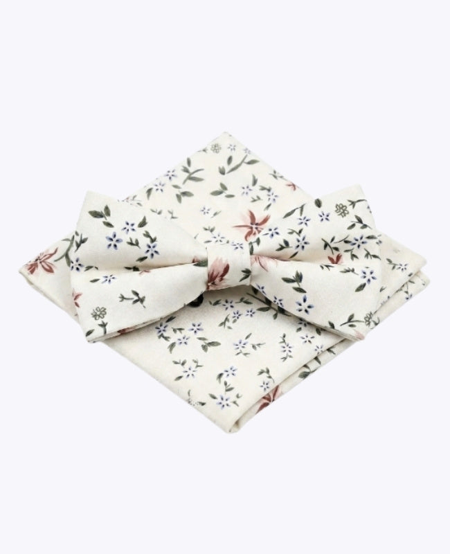 Pajarita + Pañuelo de bolsillo Liberty Blanco n°8 Hombre en Algodón «Charles»