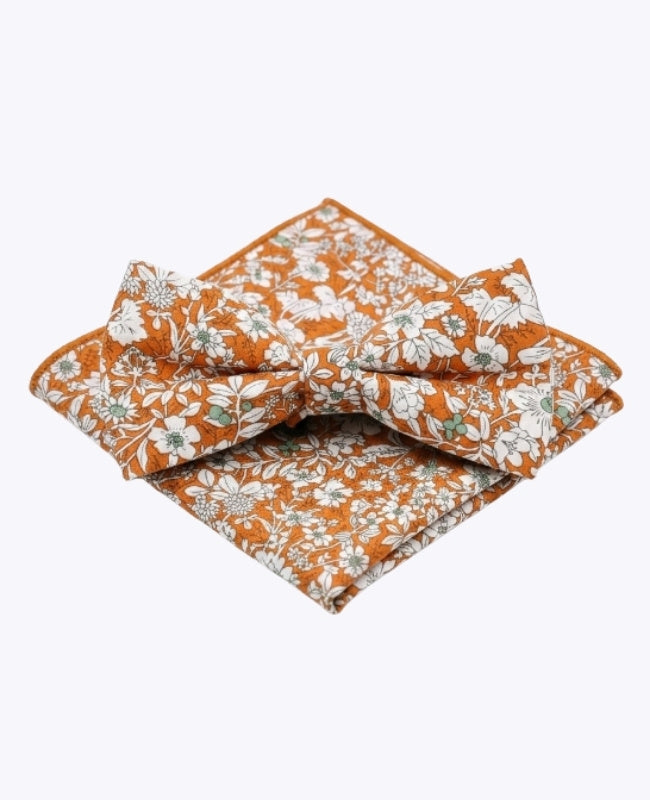 Pajarita + Pañuelo de bolsillo Liberty Naranja Hombre en Algodón «Clovis»