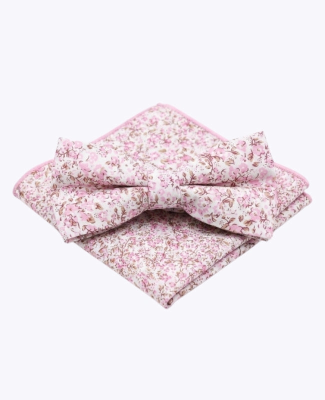 Pajarita + Pañuelo de bolsillo Liberty Rosa n°4 Hombre en Algodón «Gaspard»