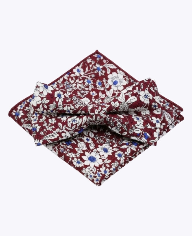 Pajarita + Pañuelo de bolsillo Liberty Rojo n°1 Hombre en Algodón «Clovis»