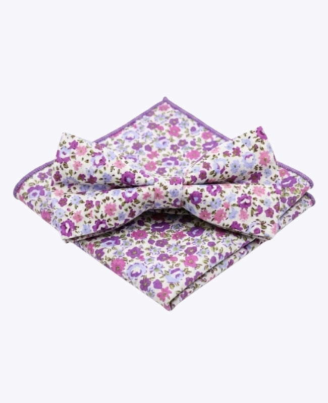 Pajarita + Pañuelo de bolsillo Liberty Violeta Hombre en Algodón «Gaspard»