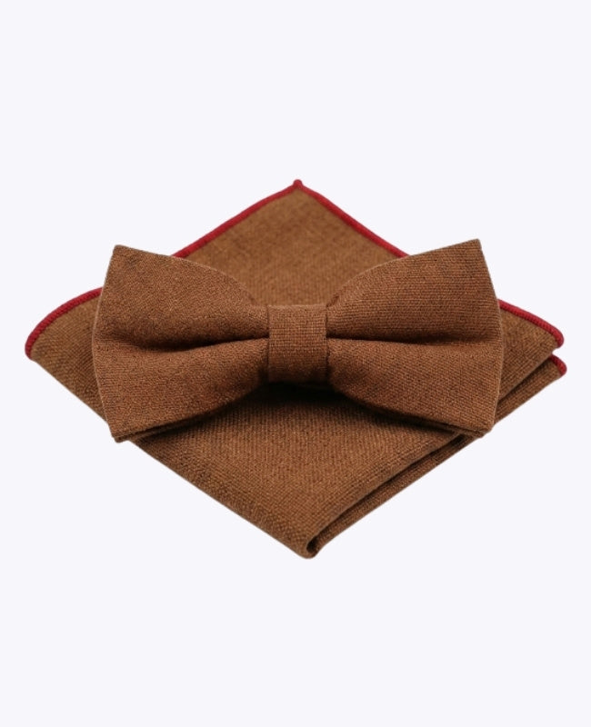 Pajarita + Pañuelo de bolsillo Marrón n°1 Hombre en Lino «Basile»