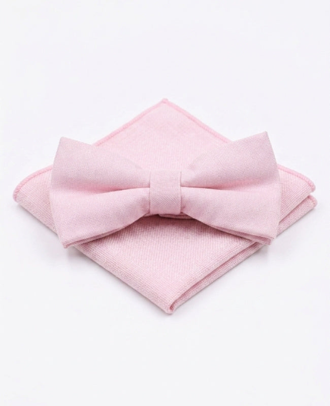 Pajarita + Pañuelo de bolsillo Rosa n°2 Hombre en Algodón «Edgard»