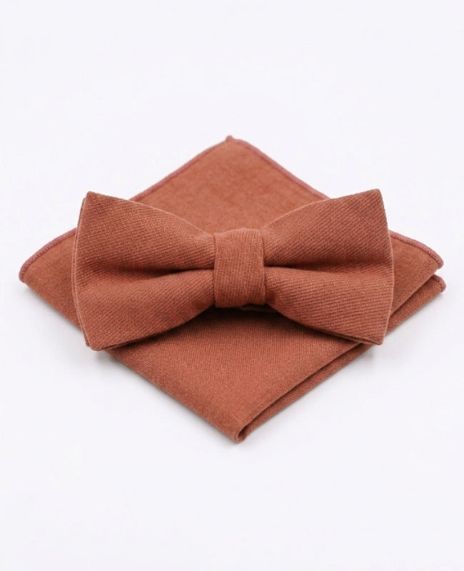 Pajarita + Pañuelo de bolsillo Terracota n°3 Hombre en Efecto Terciopelo «Simon»