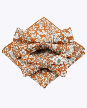 Pajaritas Liberty Naranja Padre e Hijo + Pañuelo de bolsillo de Algodón «Clovis»
