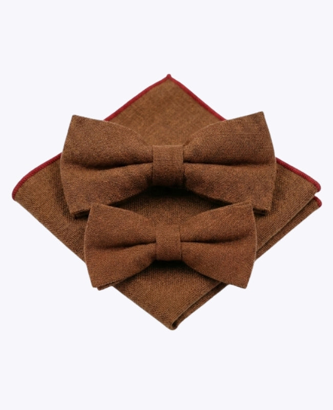 Pajaritas Marrón n°1 Padre e Hijo + Pañuelo de bolsillo de Traje en Lino «Basile»