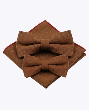 Pajaritas Marrón n°1 Padre e Hijo + Pañuelo de bolsillo de Traje en Lino «Basile»