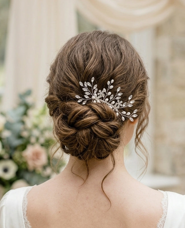 Peineta de novia Floral Plateado Mujer «Élise»