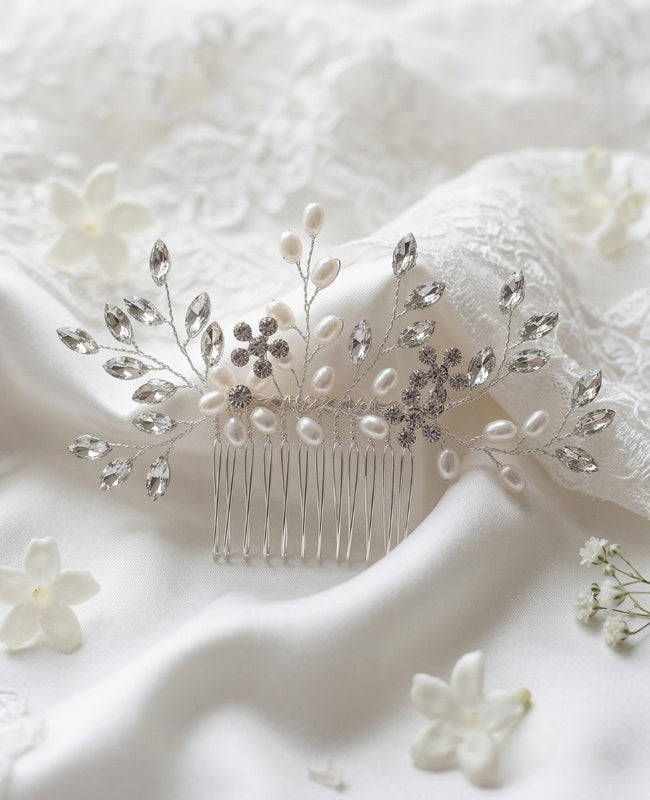 Peineta de novia Floral Plateado Mujer «Élise»