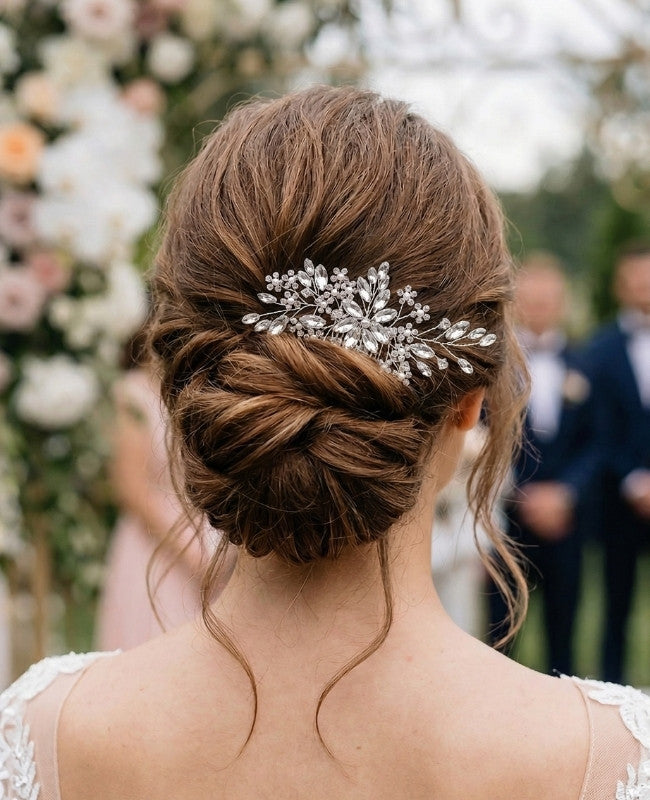 Peineta de novia Florida Plateado n°3 Mujer «Élise»