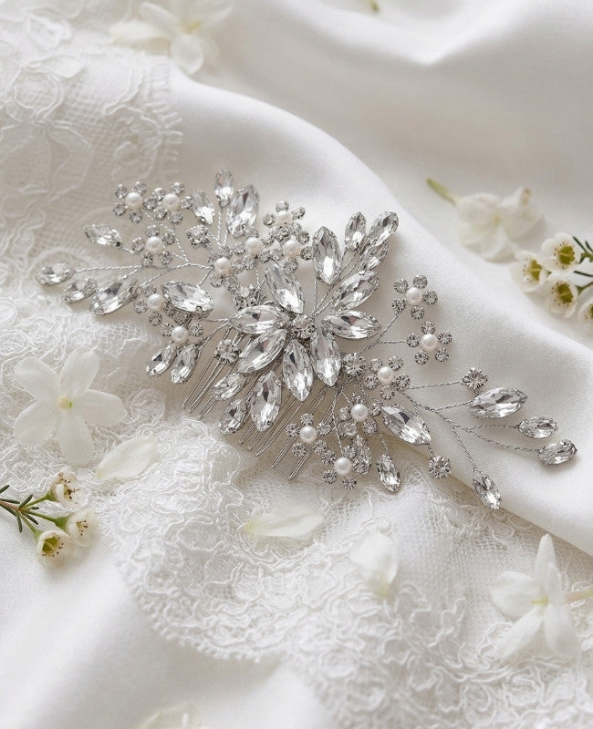 Peineta de novia Florida Plateado n°3 Mujer «Élise»