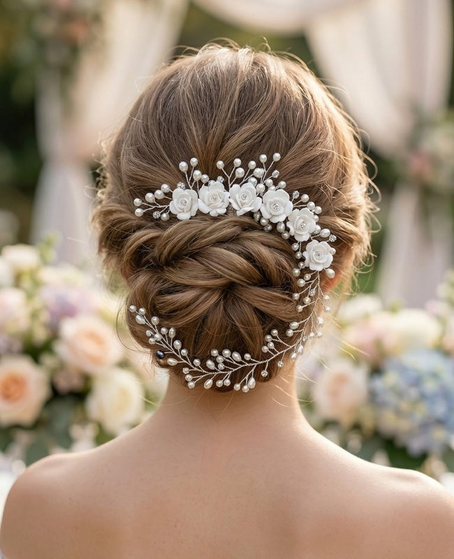 Peineta de novia Floral Plateado n°4 Mujer «Élise»