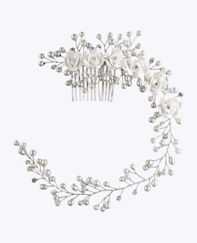 Peineta de novia Floral Plateado n°4 Mujer «Élise»