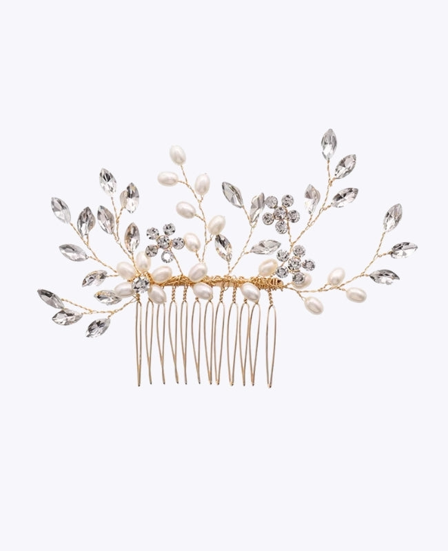 Peineta de novia Floral Dorado n°1 Mujer «Élise»