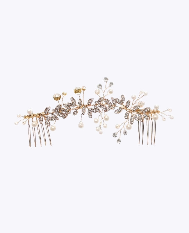 Peineta de novia Floral Dorado n°2 Mujer «Élise»